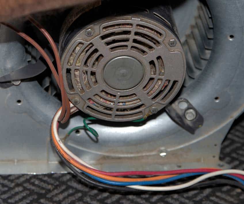 closeup of a furnace fan motor