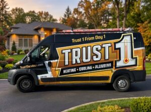 Trust 1 Services van providing service for HVAC systems in Randolph, MA.